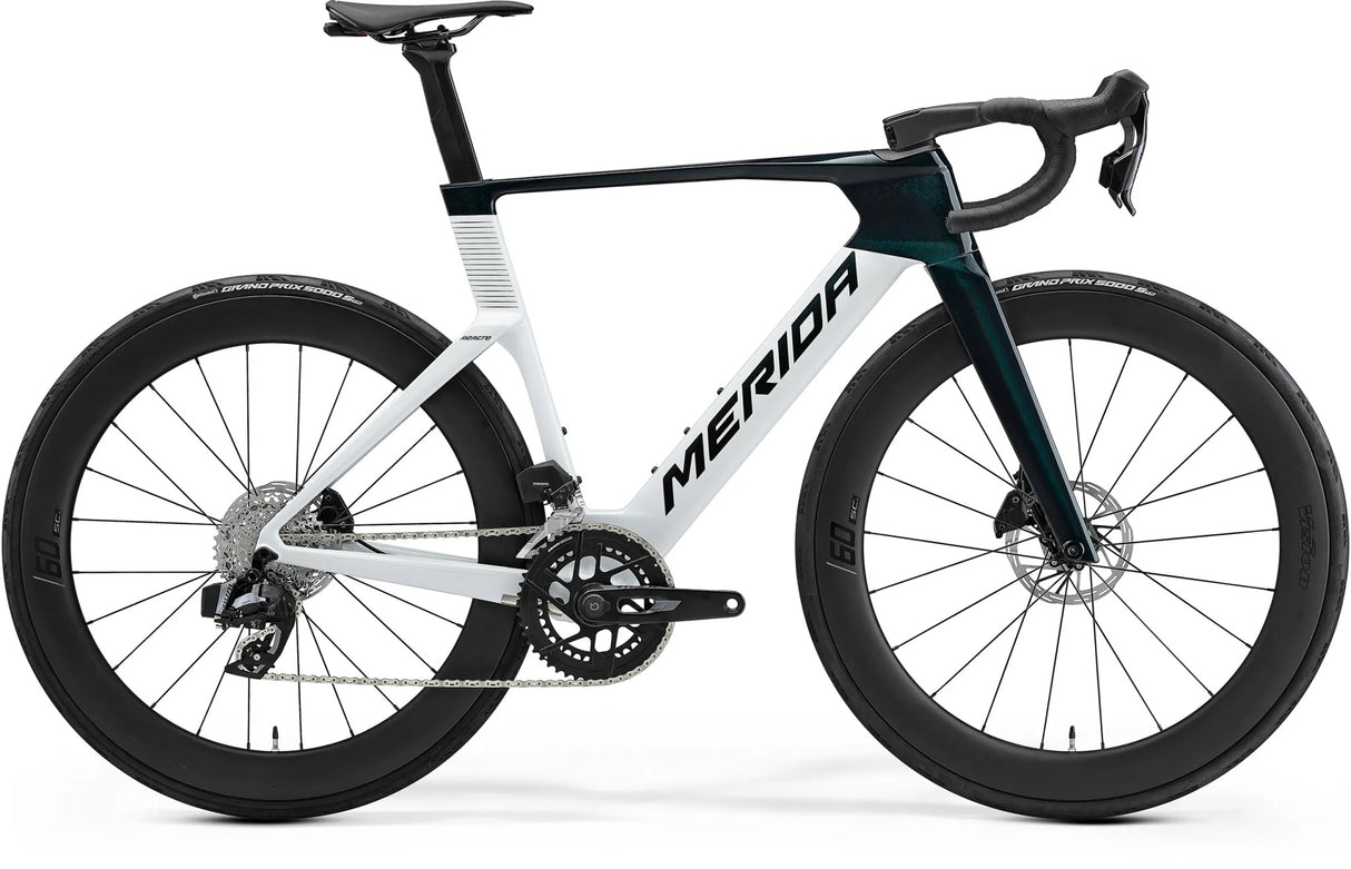 Merida Reacto 7000 Rennrad Carbon Sram (Glänzend Perlmuttweiß Halo Grün)